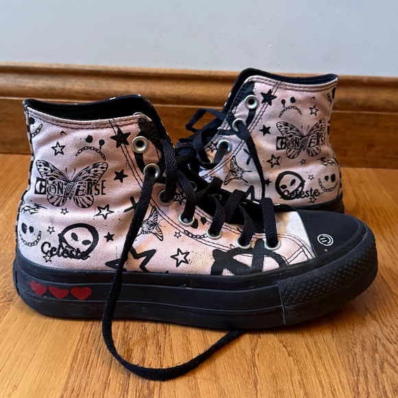 Converse Chuck Taylor All Star High Top Sneakers Butterfly Print Black/Pink 6.5 - Picture 12 of 13